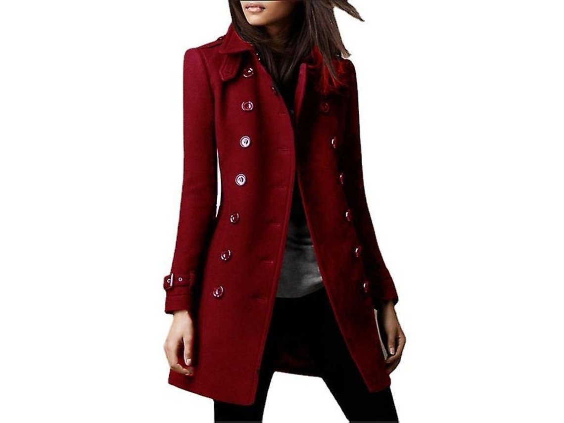 Jaqueta de Lã Slim Feminina com Gola Mandarin, Fecho Duplo, Manga Longa, Estilo Office para Inverno, Idades 18 35 Vermelho