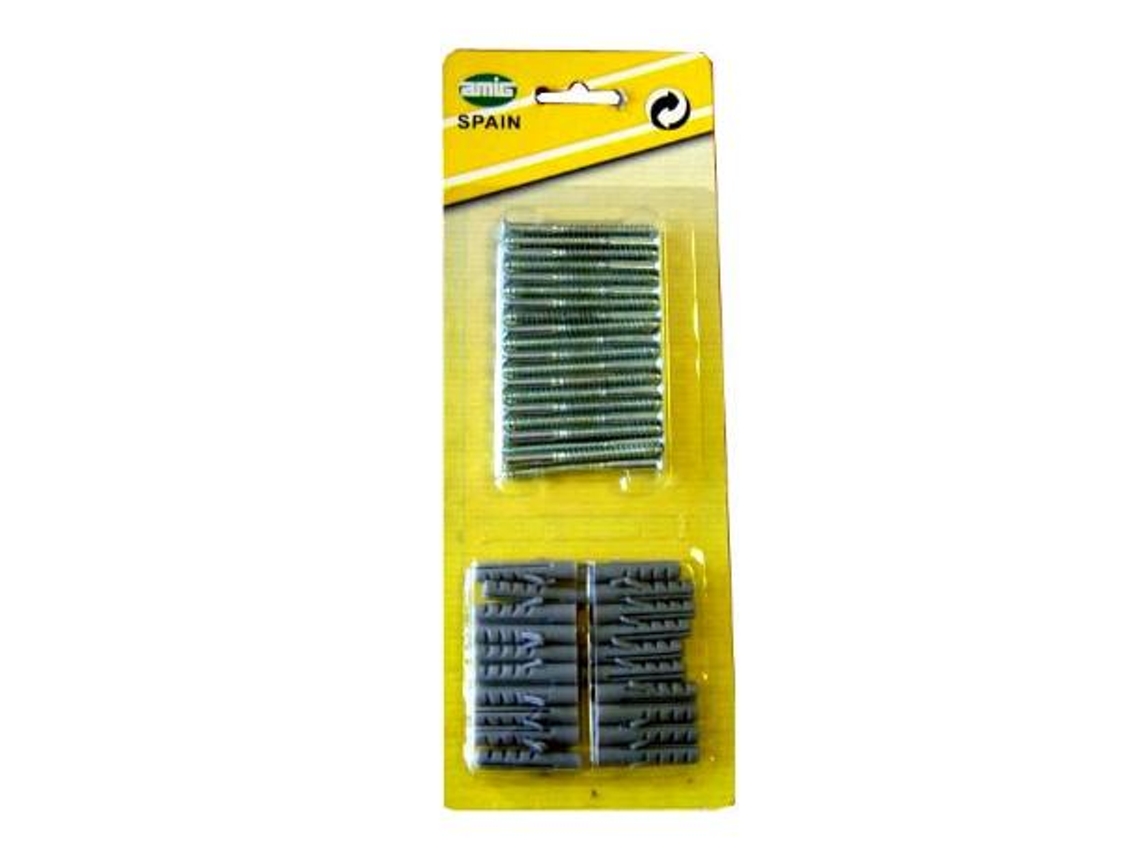 Amig blister 5500 de 20 tirafondos+taco para cremallera 6000 (caja 10 unidades)