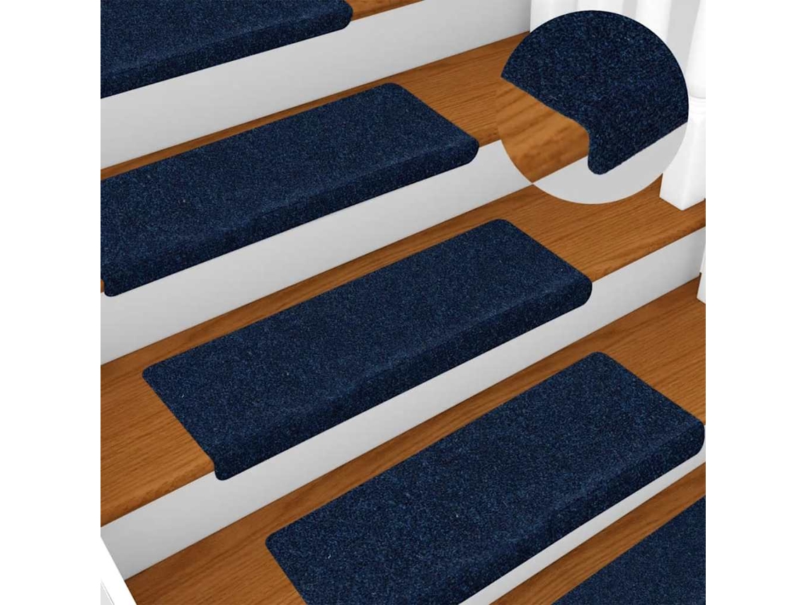 Vidaxl Tapetes De Escada Autoadesivos 30 Peças 65x21x4 Cm Azul Marinho Com Borda Retangular