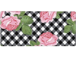Mousepad para Computador de Grande Formato, 40 X 90 Cm, com Estampa Rosas Sobre Fundo Xadrez Preto e Branco Ba