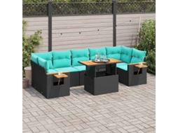 Vidaxl 8 Pcs Conjunto Sofás De Jardim Com Almofadões Vime Pe Preto