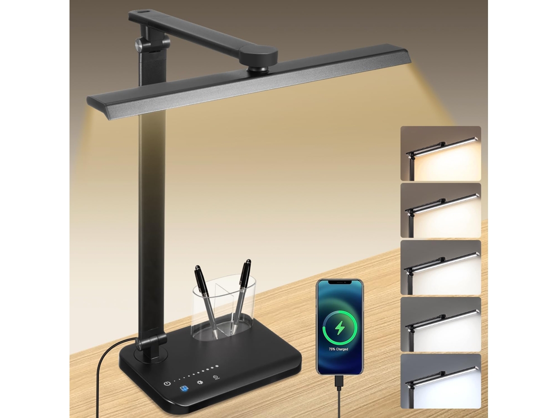 Luminária De Mesa Led, Regulável Com 5 Modos De Cor E 10 Níveis Brilho, Controle De Toque Flexível, Proteção Para Os