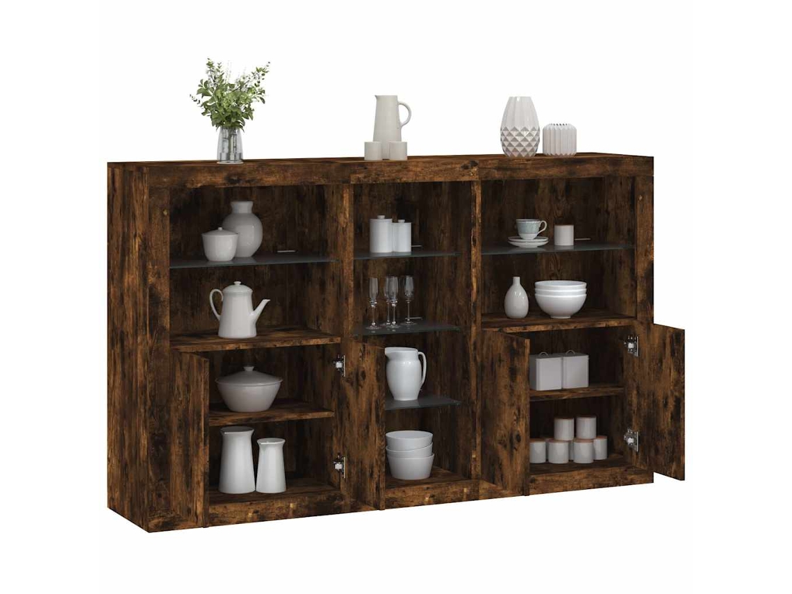 Vidaxl Aparador Com Luzes Led 162x37x100 Cm Carvalho Fumado