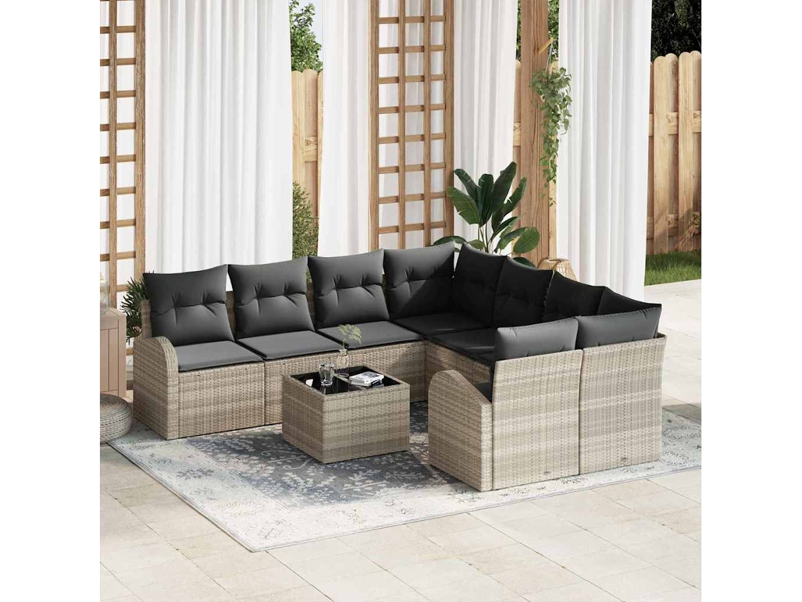 Vidaxl Conjunto De Sofá De Jardim 9 Unid. Vime Pe