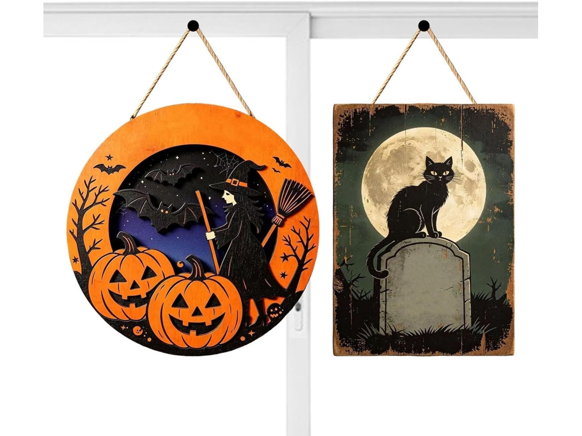 Placa De Boas-vindas De Halloween Para Porta, 2 Peças, Bruxa De Madeira |