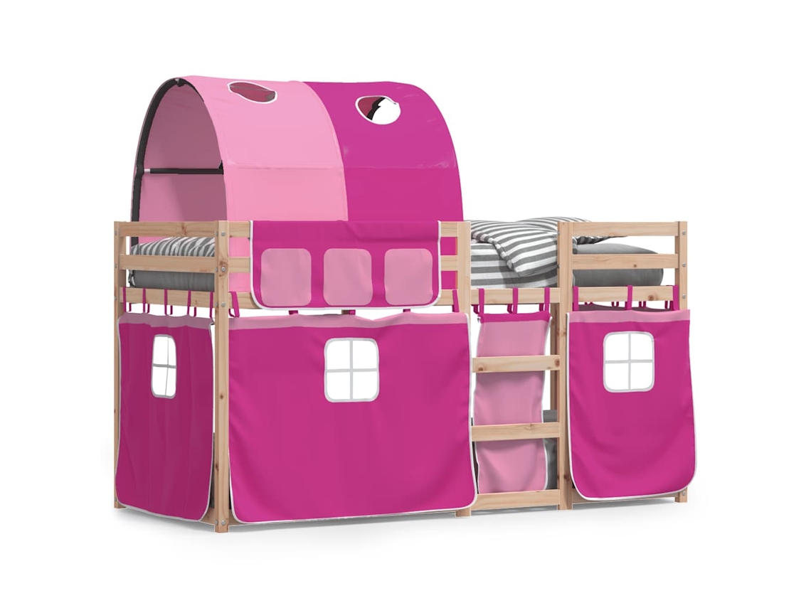 Beliche com Cortinas Madeira de Pinho Maciça Rosa MAISON EXCLUSIVE (90x200 cm)