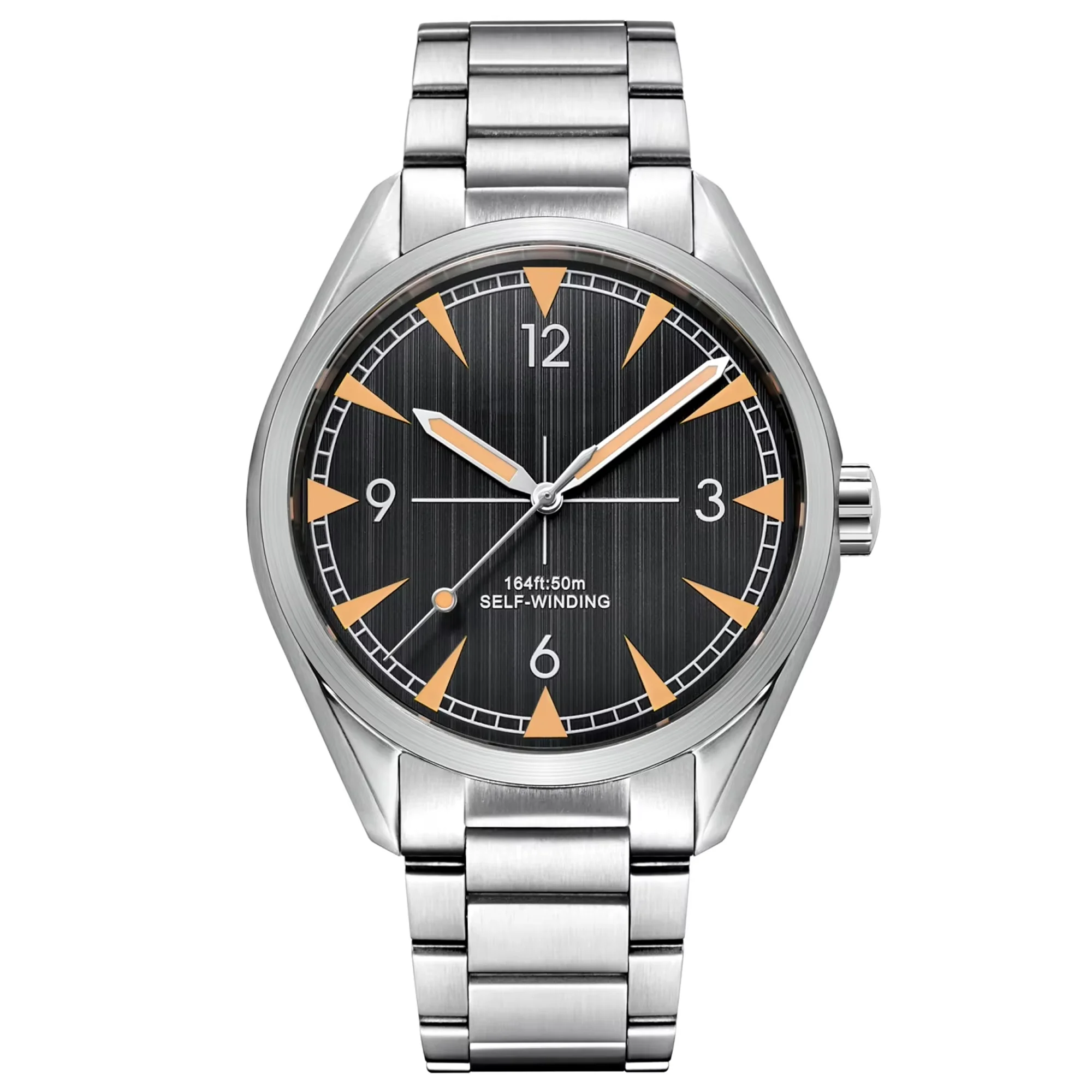 Relógio Masculino Mecânico Automático (preto E Prata), Em Couro Genuíno, À Prova D'água, Casual E Luxuoso.