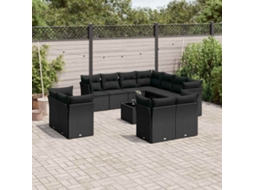 Vidaxl 12 Pcs Conjunto de Sofás de Jardim C/ Almofadões Vime Pe Preto