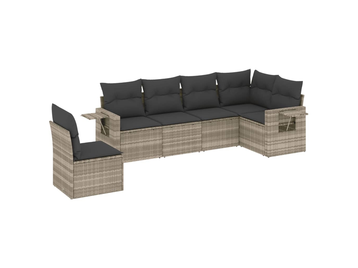 Conjunto 6 sofás jardim com almofadões VIDAXL vime PE cinzento-claro