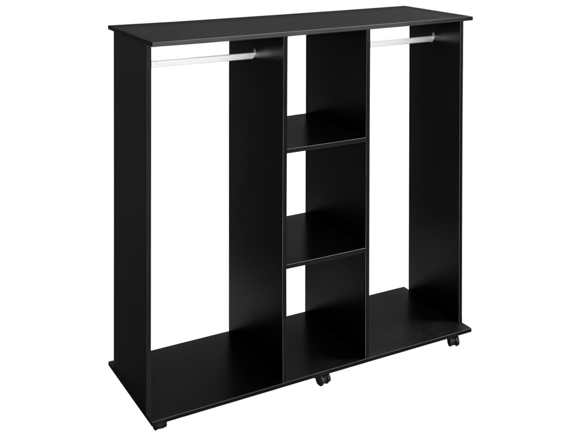 Cabide de Roupas com 3 Prateleiras e 2 Barras para Cabides de Roupas. 120x40x128 Cm. Preto Ge