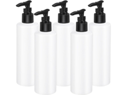 Conjunto De 5 Frascos Transparentes Reutilizáveis Com Bomba Dosadora Para Cosméticos.