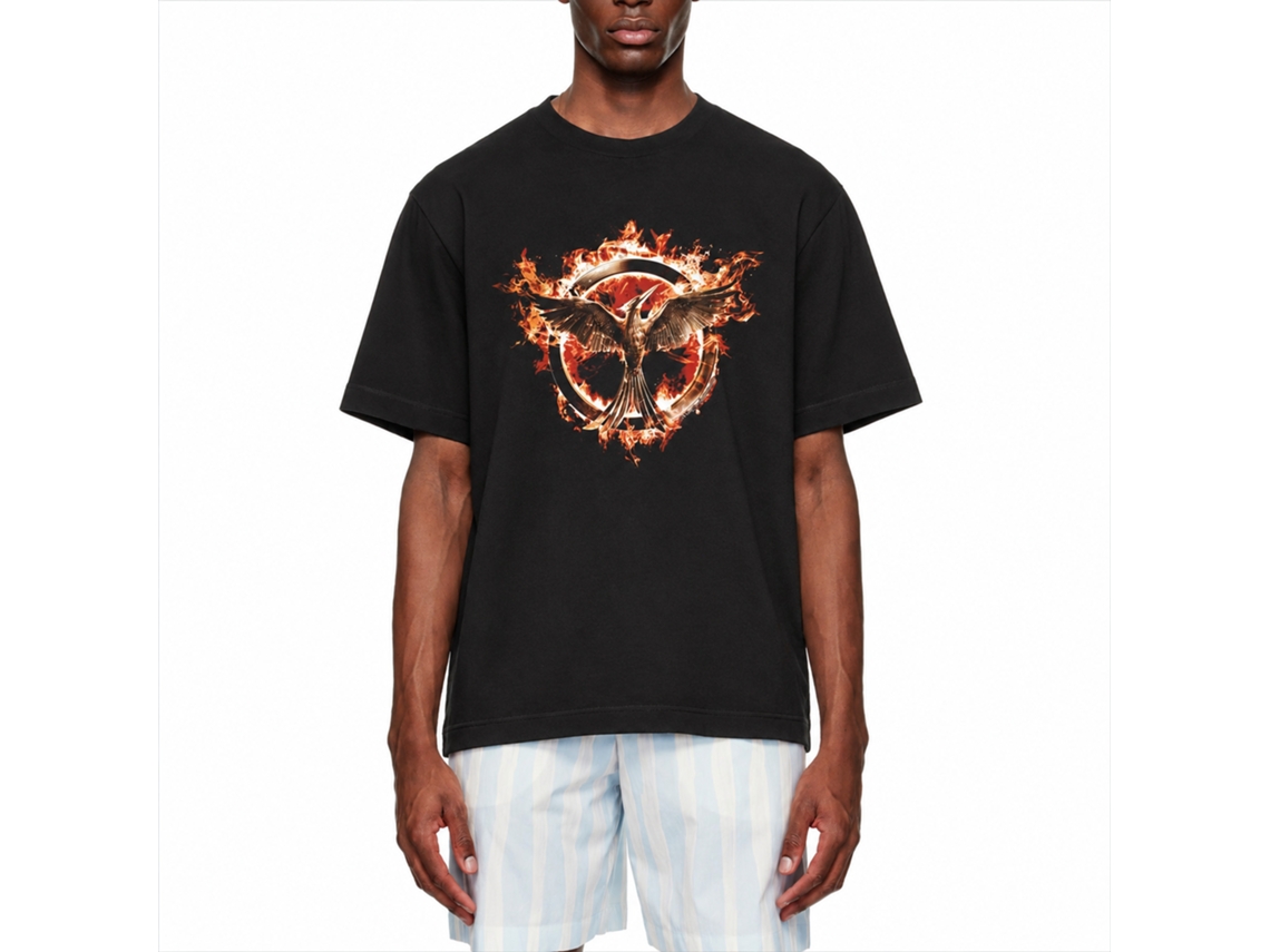 Rockinstone Hunger Games Movie Flaming Mockingjay Black Adult T-shirt Size:s