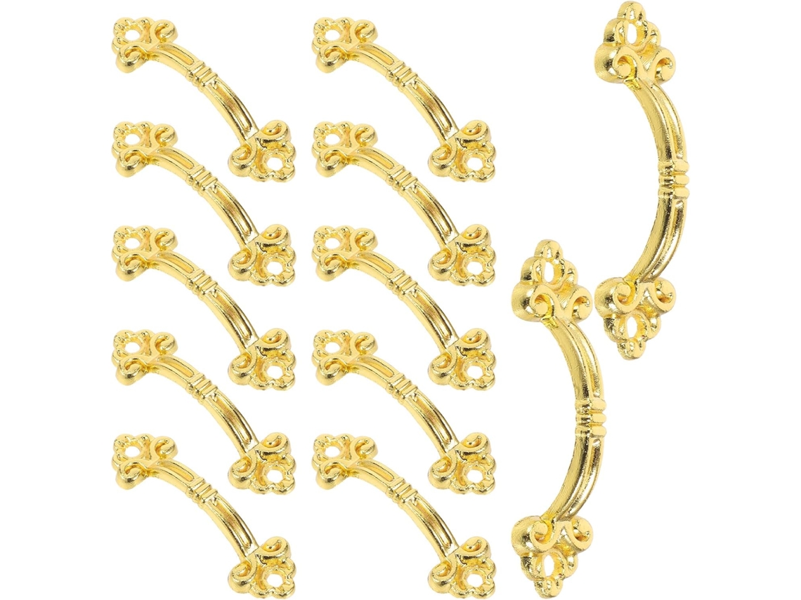 Conjunto De 12 Mini Puxadores Vintage Dourados Com Estampa Floral Retrô Para Gavetas, Caixas De Joias, Armários E Baús