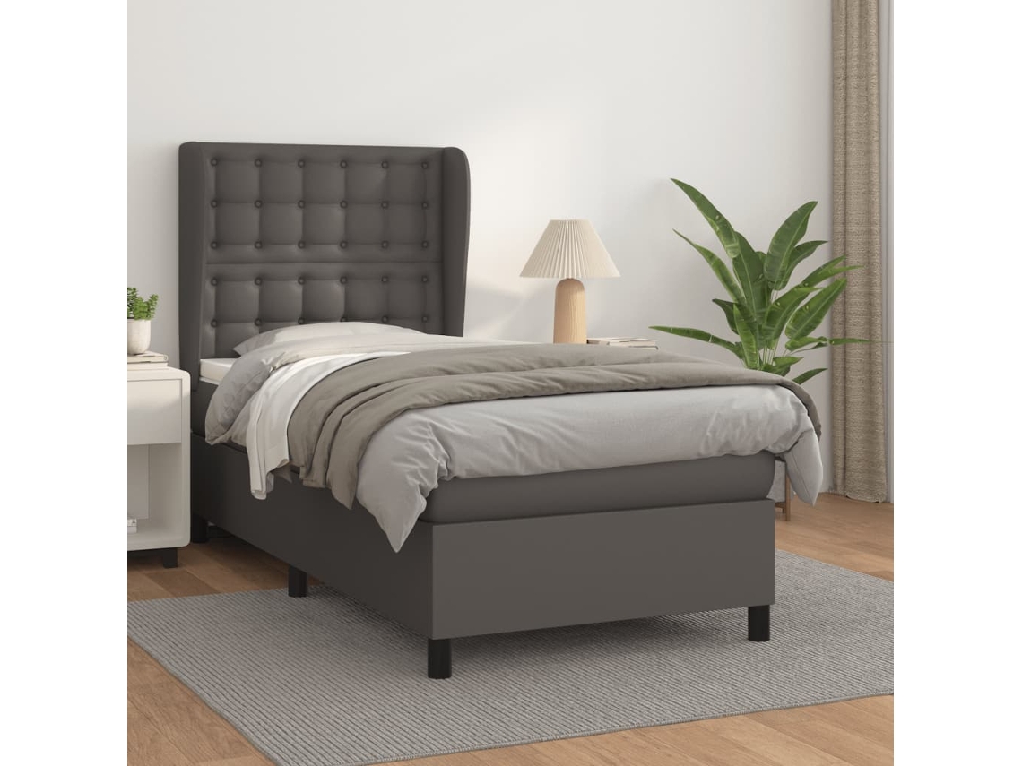 Vidaxl Cama Com Molas/colchão 80x200 Cm Couro Artificial Cinza