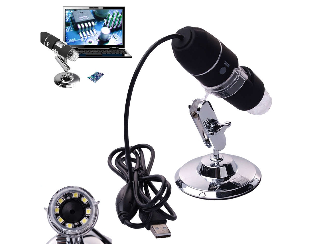 Microscópio Digital Android Usb Com 8 Leds E Ampliação De 500x, Preto, Para Inspeção Brilvibera