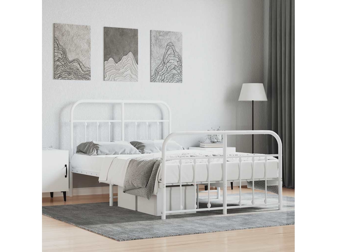Vidaxl Estrutura De Cama Com Cabeceira E Pés 120x190 Cm Metal Branco