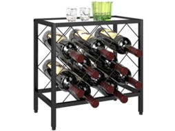 Suporte Vinho Aço 10 Garrafas Mesa Vidro Temperado Cozinha Adega Bar 41x22x41cm Preto