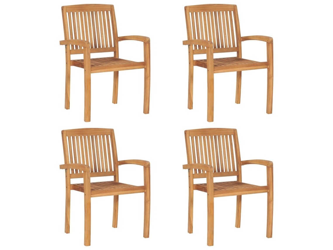 Conjunto de 4 Cadeiras de Jardim Empilháveis com Almofadões Teca Maciça MAISON EXCLUSIVE