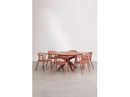 Conjunto De Mesa Extensível 145-200x145 Cm SKLUM Em Alumínio Barces E 6 Cadeiras De Jardim Empilháveis Com Apoios De Braços Ivor Alumínio Terracota