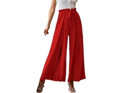 2026 pantalones de Mujer de Alto Talle Con Volante Y Abertura Elegantes Y Fluyentes para Lounge XXL Rojo