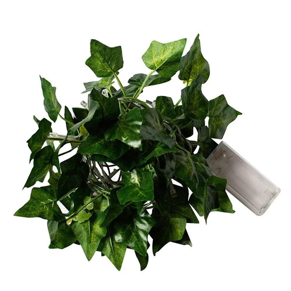 Cordão de Luzes Simulando Folhas Verdes, com 2 Metros de Comprimento e 20 Leds, À Prova D'água e Alimentado por Bateria. MDUG
