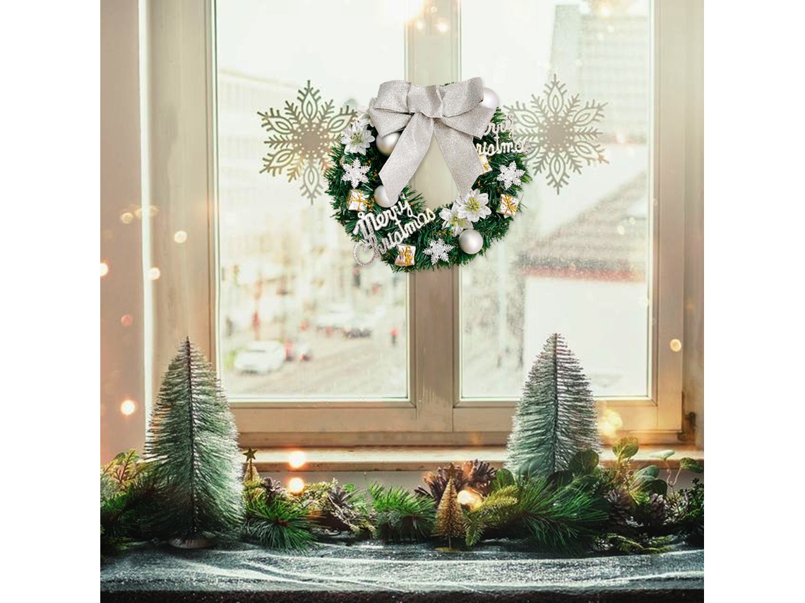 Grinalda De Natal (com Flores Decorativas E Ornamentos Prateados) Eoocoo