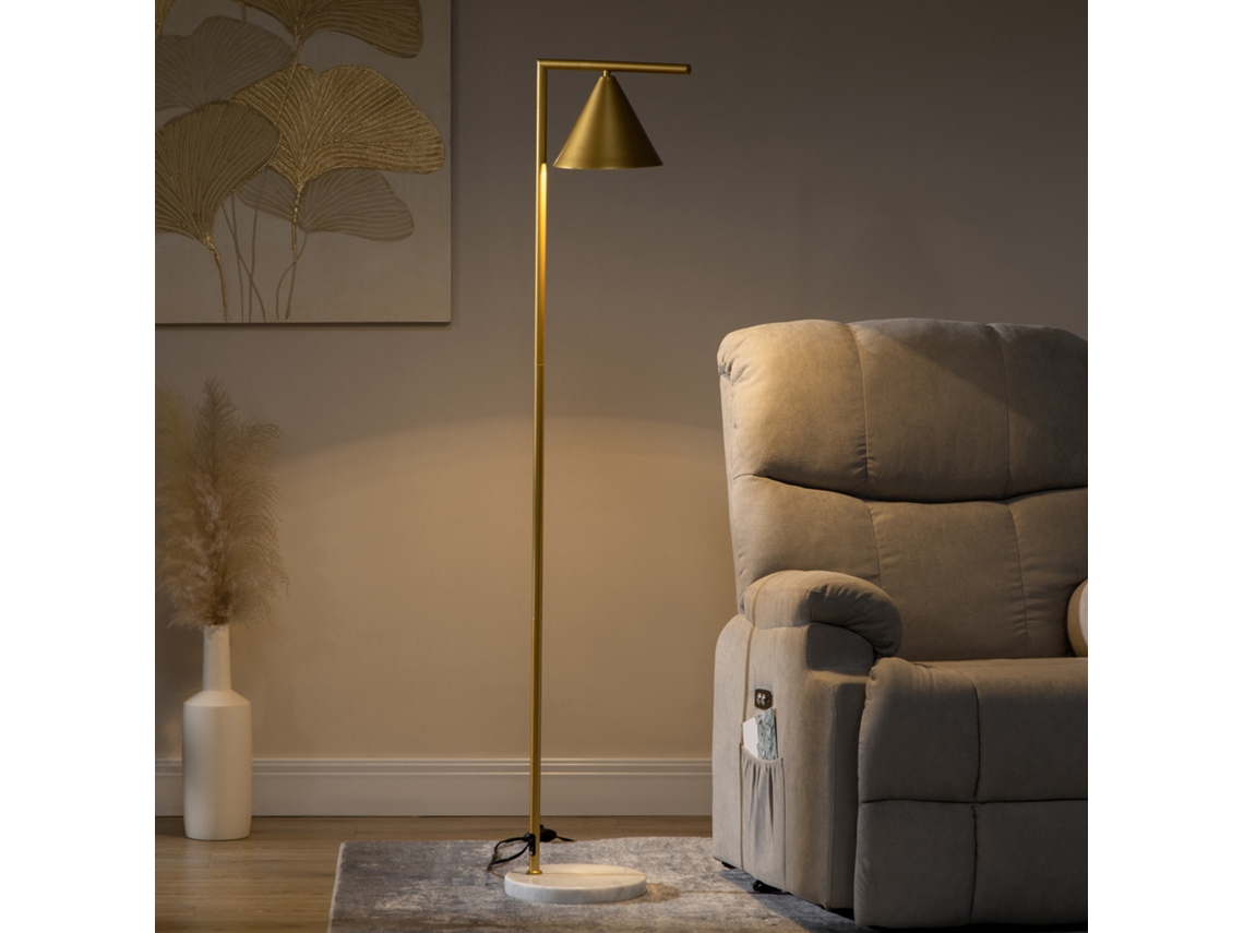 Luminária de Pé para Sala em Aço com Cúpula Cônica Ajustável,base de Mármore,40w,35x26x153cm,dourada BTFORUS