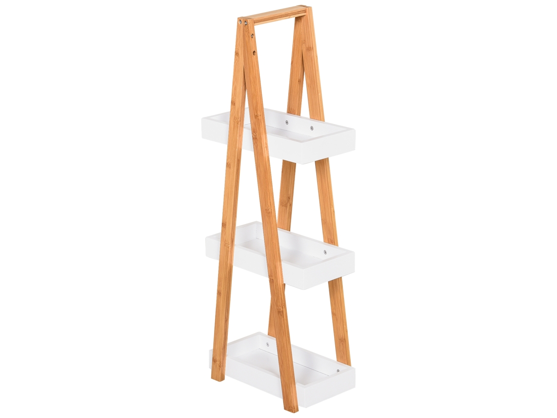 Armário Casa de Banho Bambú e Mdf Cor Madeira Natural e Branco 30x18x81 cm Kleankin