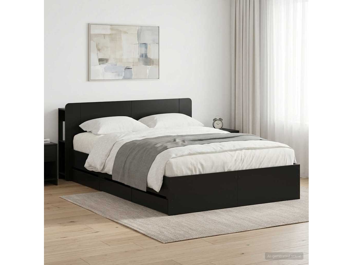 Vidaxl Estrutura de Cama com Armazenamento Preto 150 X 200 Cm