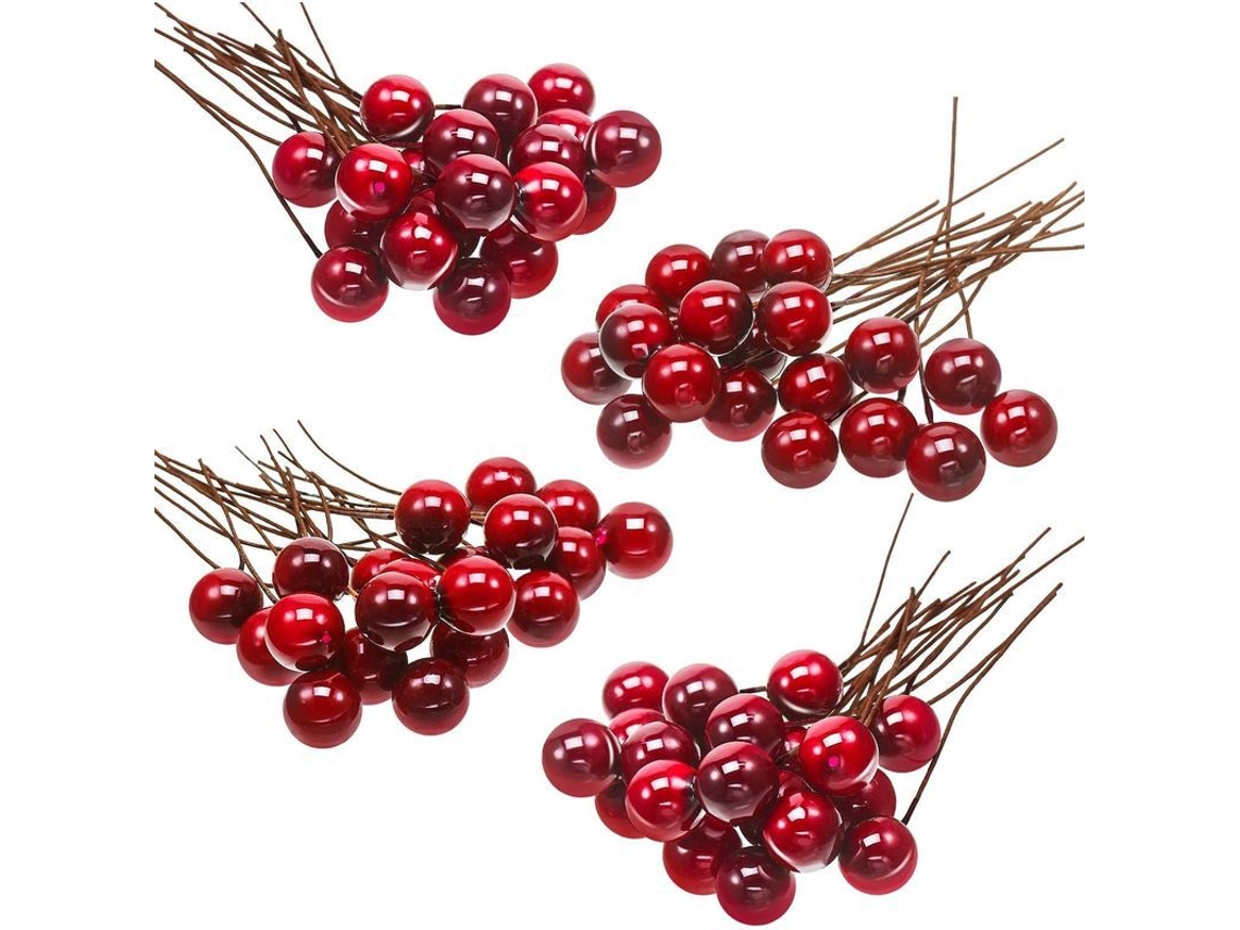 Mini azevinho artificial Nova Line, 100 peças, 65mm, com fio, decoração de Natal, vinho tinto | S/MARCA