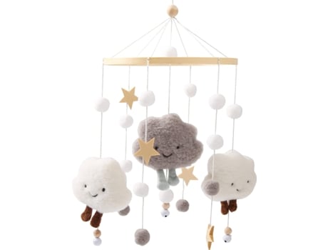Baby Mobile For Cot,Cute Wooden Star Clouds Baby Mobiles Felt Ball Cot Mobiles Nursery Wooden Crochet Mobiles Newborn Boy Girl Bed Bellgrey TRANTECH