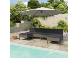 Vidaxl 6 Pcs Conjunto Lounge de Jardim C/ Almofadões Vime Pe Cinzento