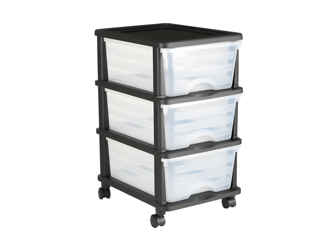 Gaveteiro de Armazenamento Plástico, Unidade com Rodas e 3 Gavetas Transparentes, Torre Organização para Suprimentos Documentos Escritório, Salas