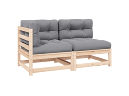 Vidaxl 2 Pcs Conjunto Lounge De Jardim Com Almofadões Pinho Maciço