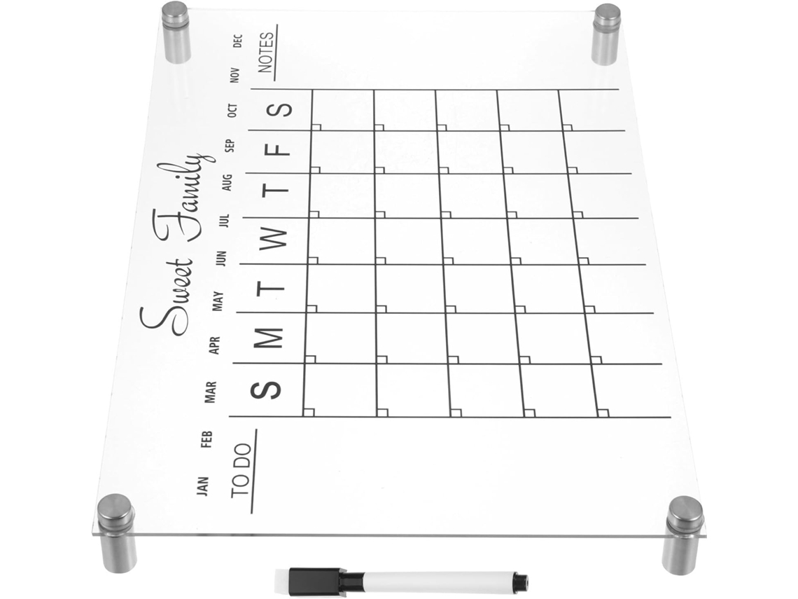 Calendário de acrílico leve para escrever e apagar, fácil de limpar, ideal para geladeira, escritório e cozinha.