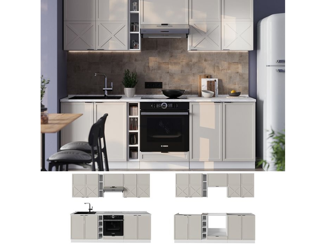 Cozinha Fame Line, 235cm Sem Pt, Cinzabeige/branco, Branco, Vicco