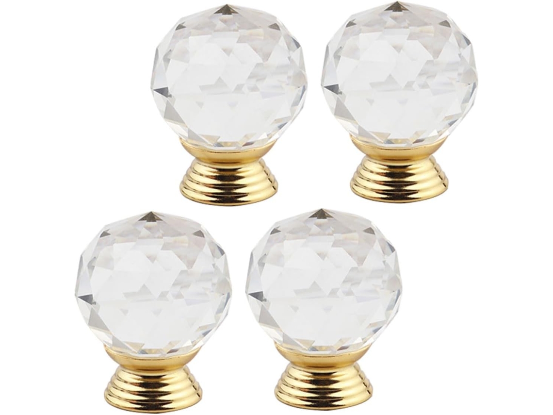 Conjunto De 4 Puxadores Cristal Dourado Para Armários E Decoração Casa