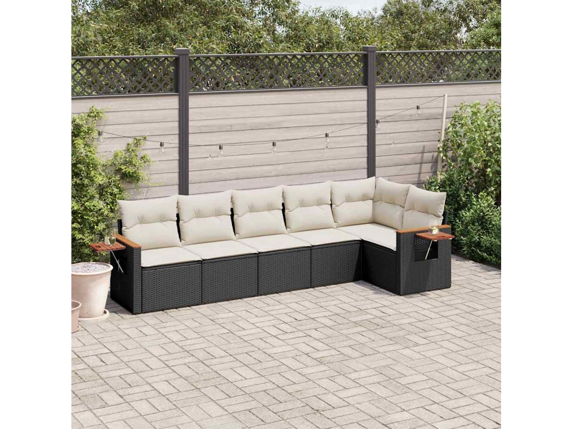 Jogo de Sofá Jardim 6 Peças C/ Almofadões Vime Pe Preto Dkd Home Decor