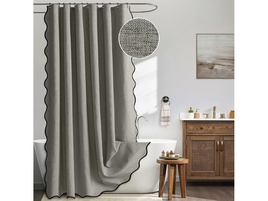 Cortina de Chuveiro Impermeável com Gancho de Metal,cinza/90x180cm GERTIZ