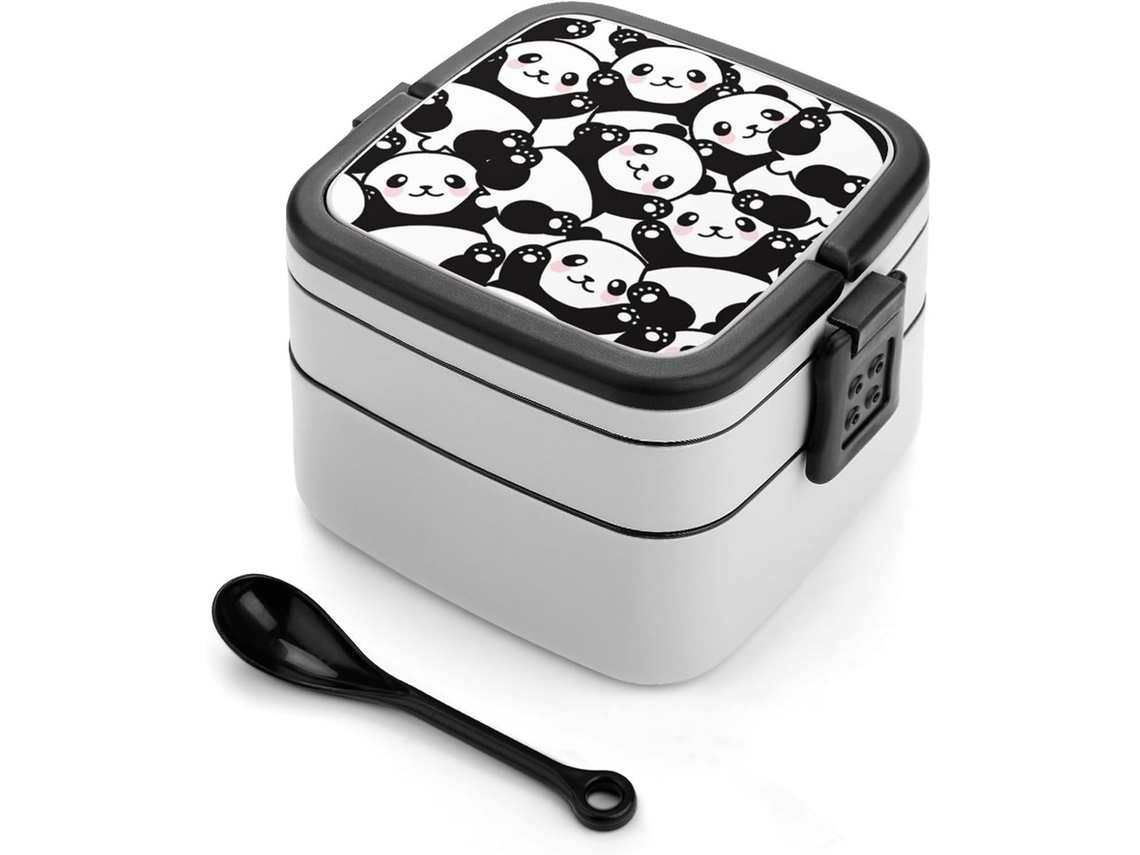 Lancheira Bento Panda 1000ml Empilhável Com Dupla Camada E À Prova De Vazamentos, Com Colher Inclusa, Recipiente