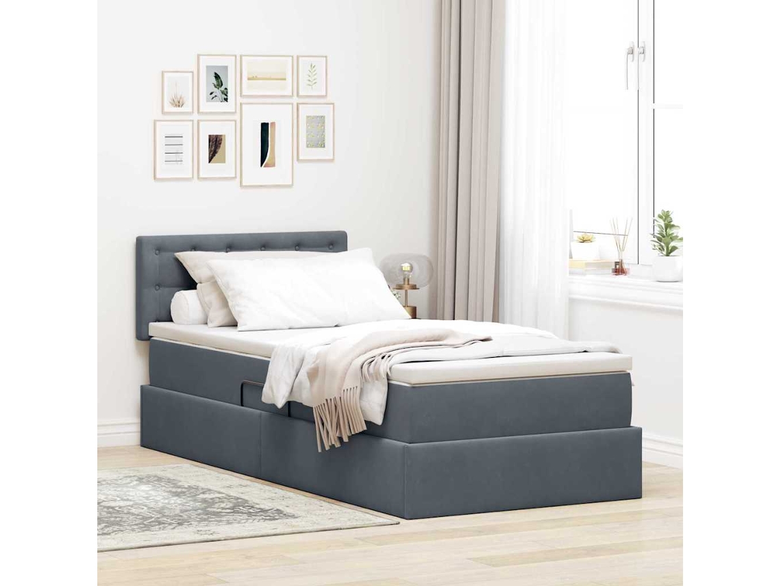 Vidaxl Cama com Armazenamento Cinza Escuro 90 X 190 Cm Veludo