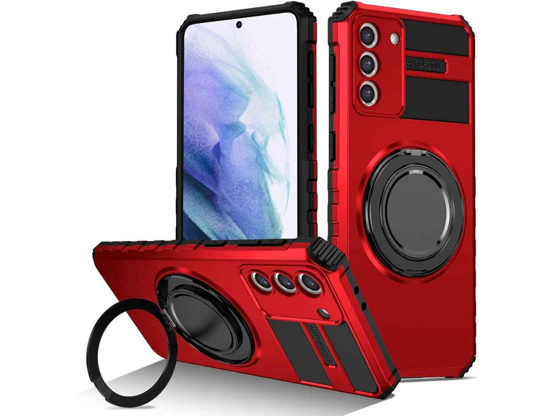 Capa Protetora Magnética Giratória 360° Para Samsung Galaxy S21, Suporte Para Celular, À Prova De Choque Vermelha