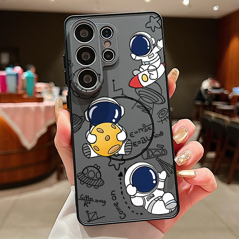 (preto) Capa Magnética Para Celular Galaxy S23 Fe Com Estampa Fofa De Astronauta