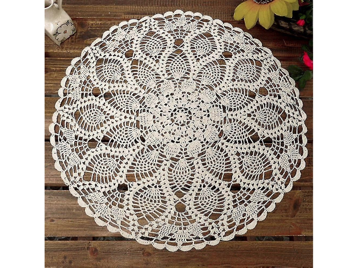 Lurelia Toalha De Mesa Redonda Algodão Renda Crochê Diâmetro 60 Cm Vintage Feito À Mão