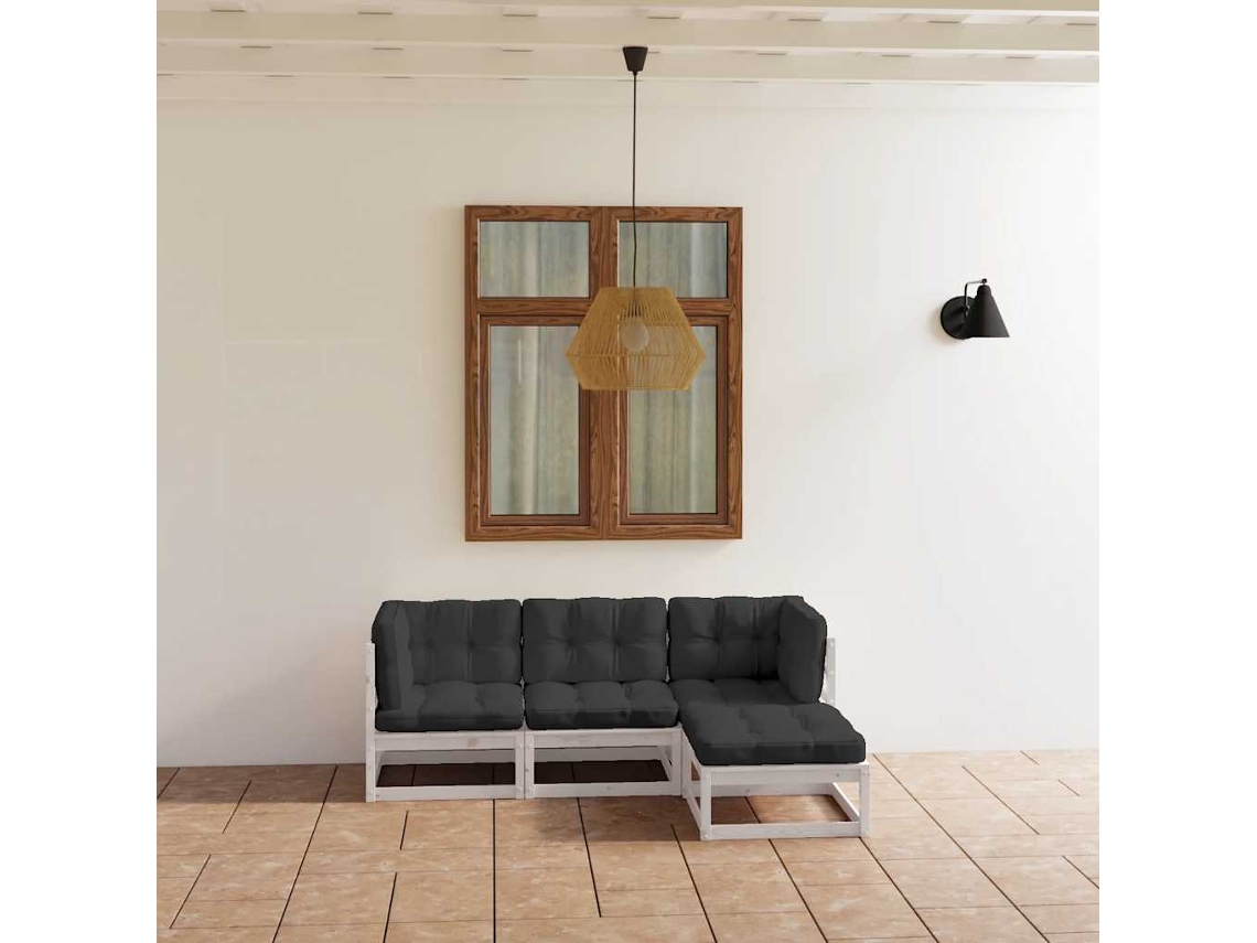 Vidaxl 4 Pcs Conjunto Lounge De Jardim C/ Almofadões Pinho Maciço