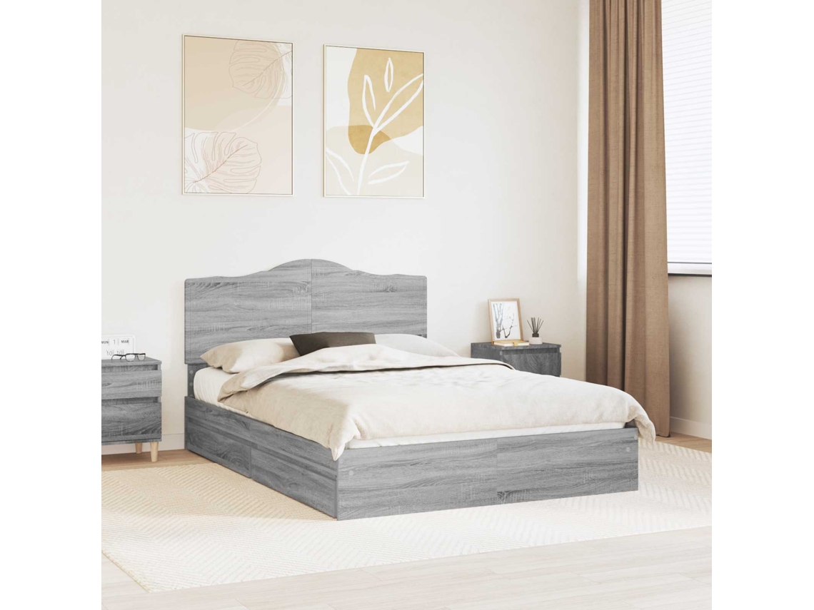 Vidaxl Cama com Armazenamento com Cabeceira Cinza Sonoma 160 X 200 Cm