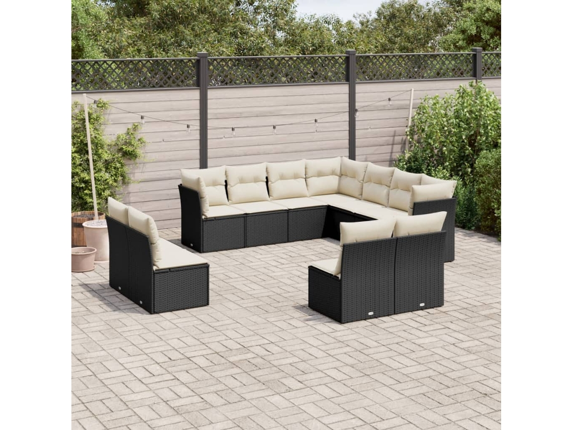 Vidaxl 11 Pcs Conjunto Sofás De Jardim C/ Almofadões Vime Pe Preto