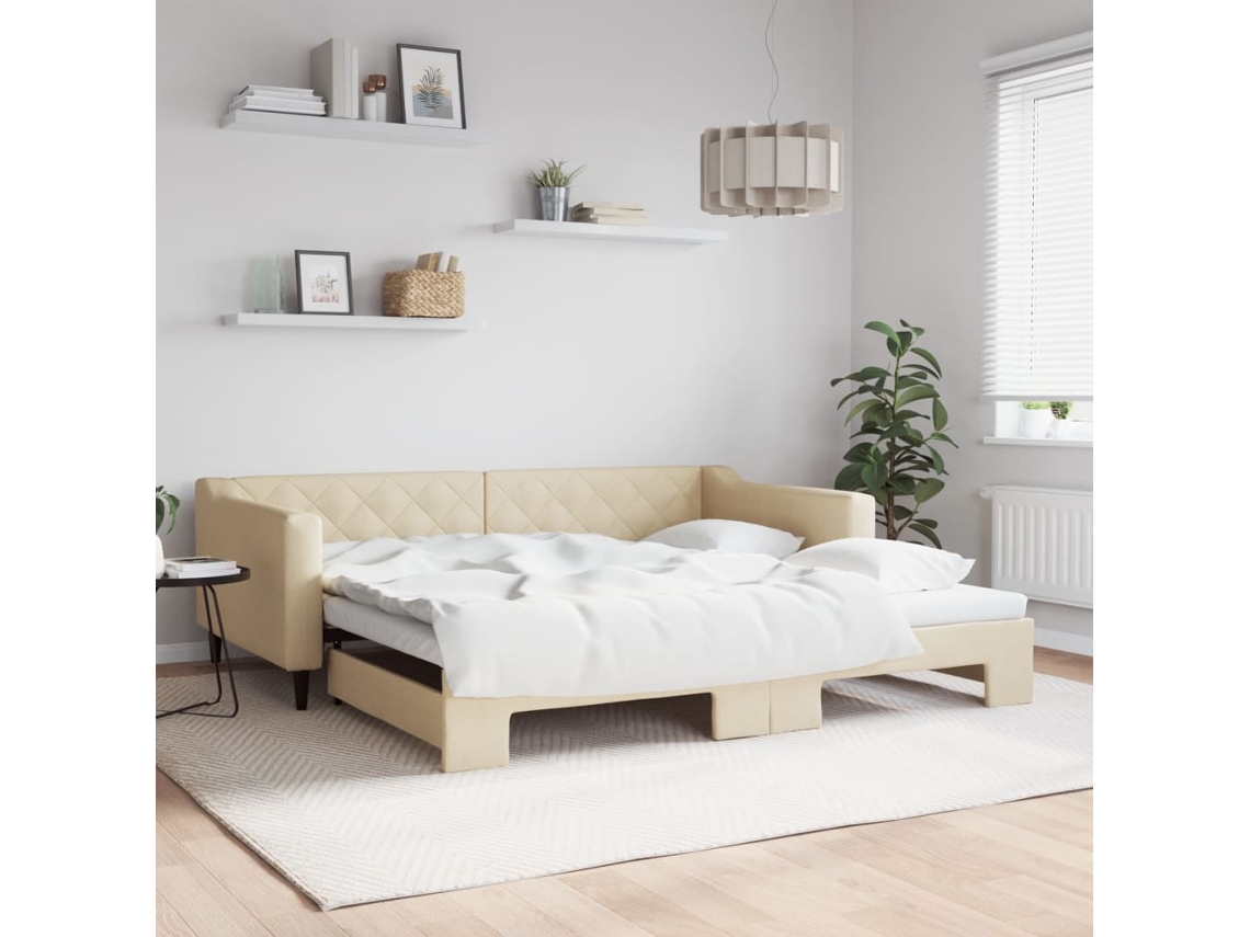 Vidaxl Sofá-cama Com Gavetão 100x200 Cm Tecido Cor Creme