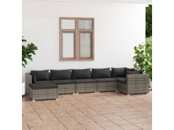 Conjunto 7 Peças Lounge De Jardim C/ Almofadões Vime Pe Cinza Dkd Home Decor