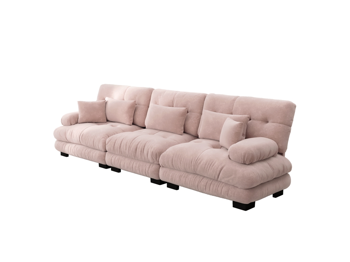 Sofá Modular de 3 Lugares com Assento Profundo, Sofá camas Chenille Rosa Confortável para Sala, Apartamento Ou Escritório ORBITRA COMMERCE